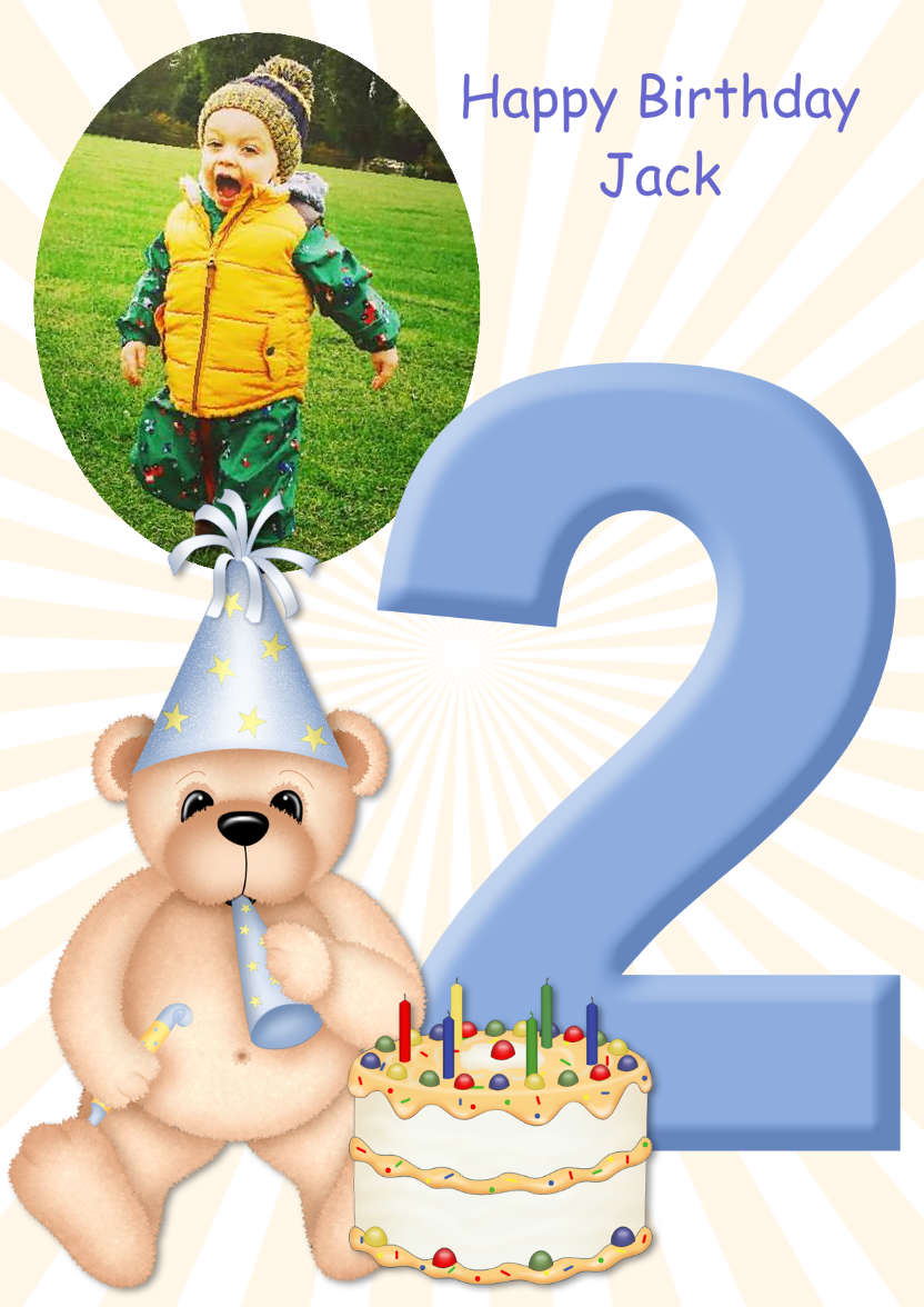 Birthday Bear Age 2 Card Boy - card made with Crafty Bob's Card Creator