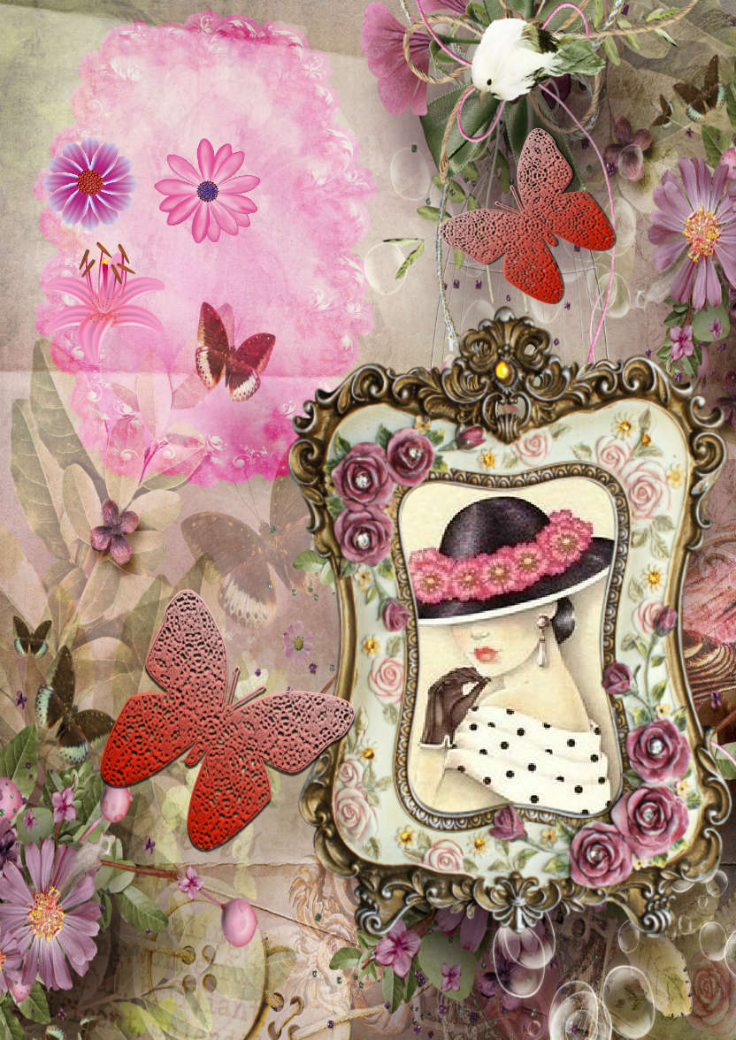 Butterfly Kisses Victoriana Butterfly Collage - card made with Crafty Bob's Card Creator