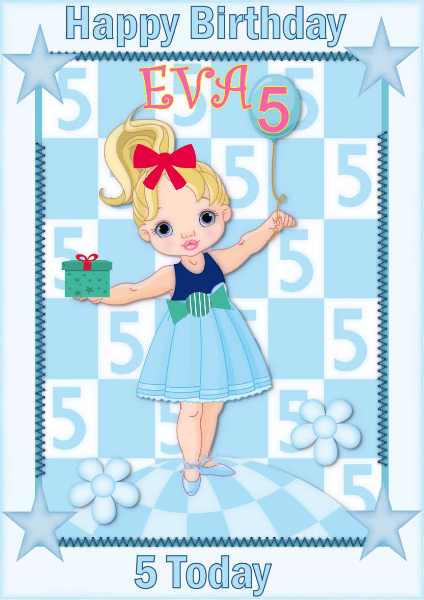 Happy 5th Birthday Girl in Blue - card made with Crafty Bob's Card Creator