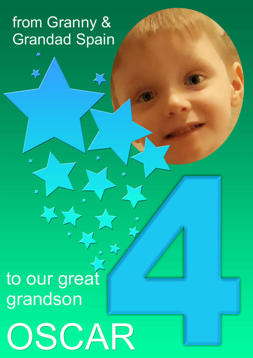 Stars Age 4 Boys Photo Card - card made with Crafty Bob's Card Creator