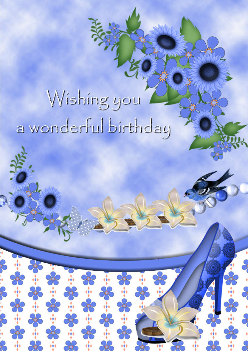 Blue Flowers Birthday Card - card made with Crafty Bob's Card Creator