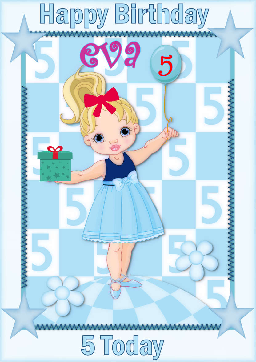Happy 5th Birthday Girl in Blue - card made with Crafty Bob's Card Creator