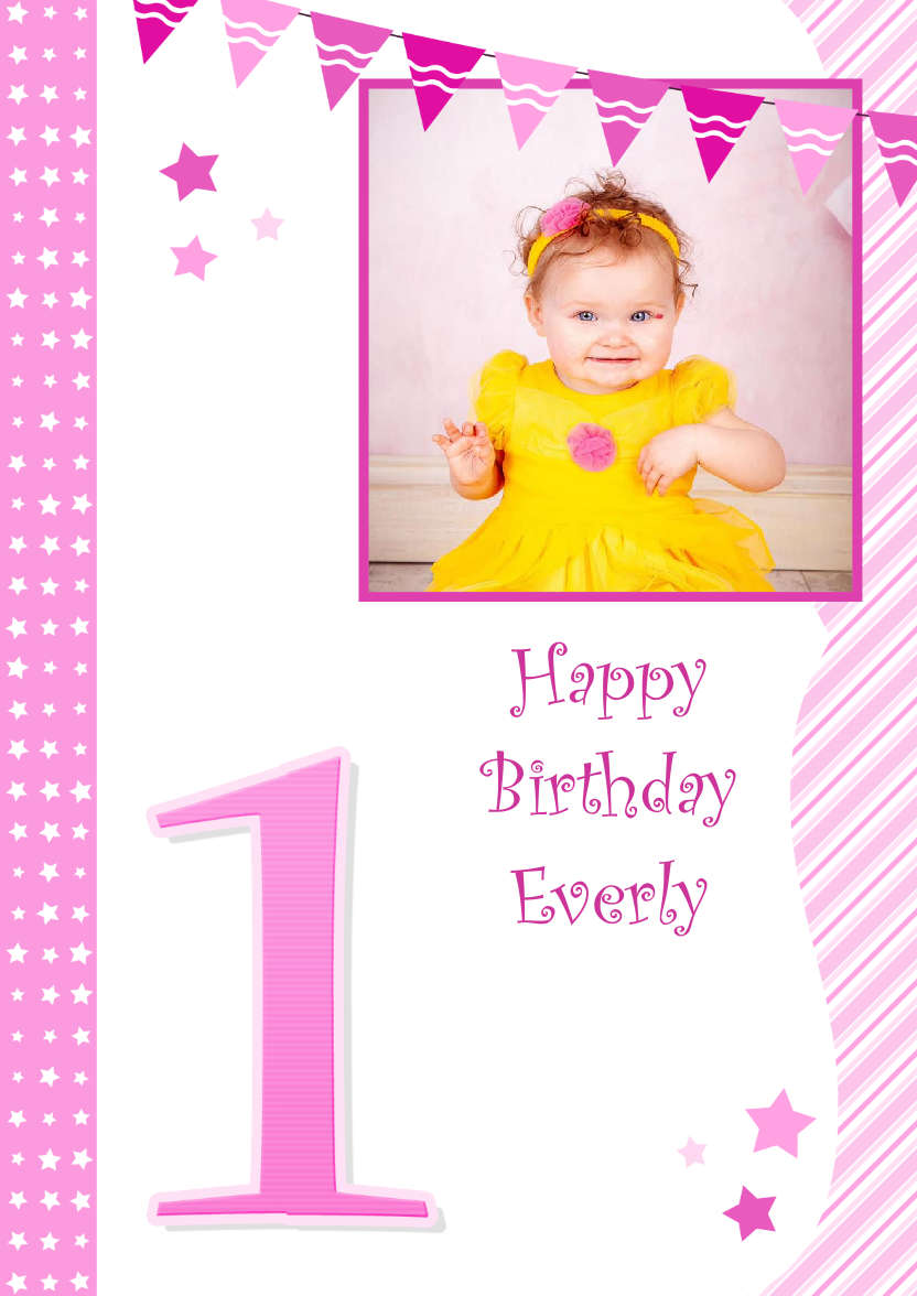 Stars and Stripes First Birthday Girl - card made with Crafty Bob's Card Creator