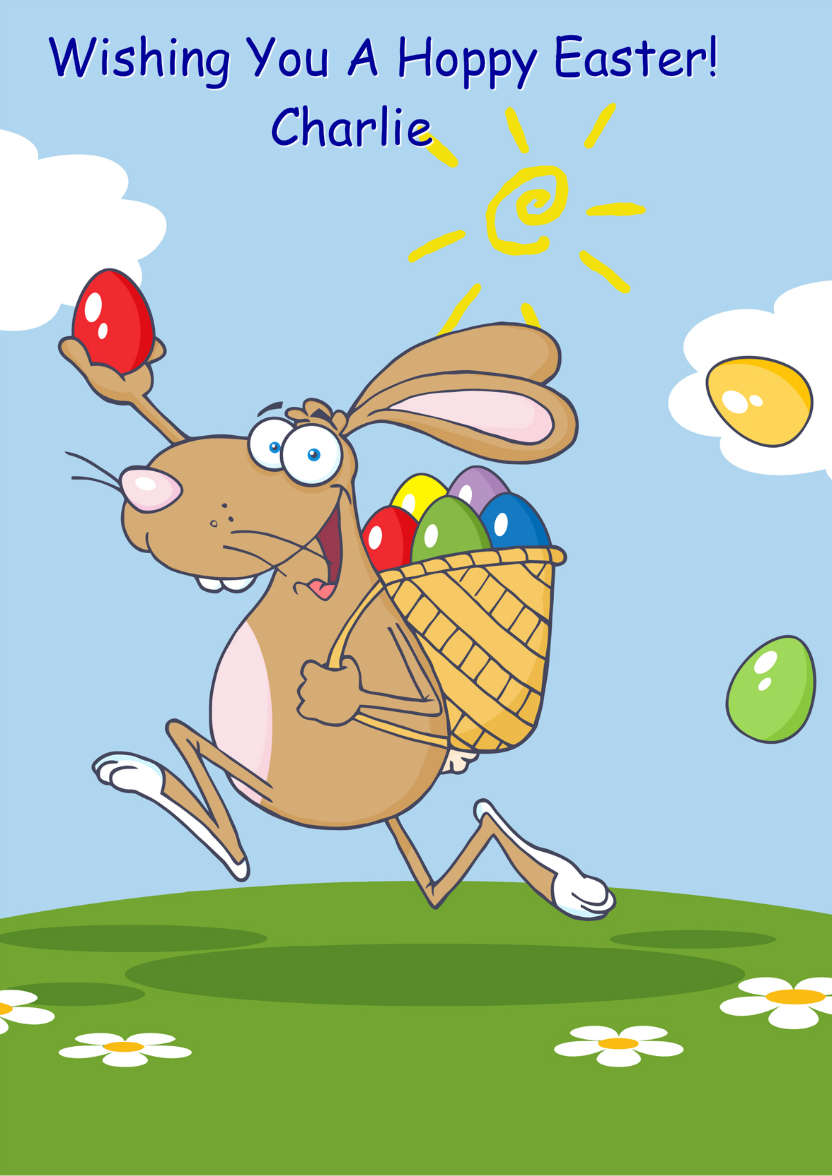 Easter Bunny Cartoon Card Front - card made with Crafty Bob's Card Creator