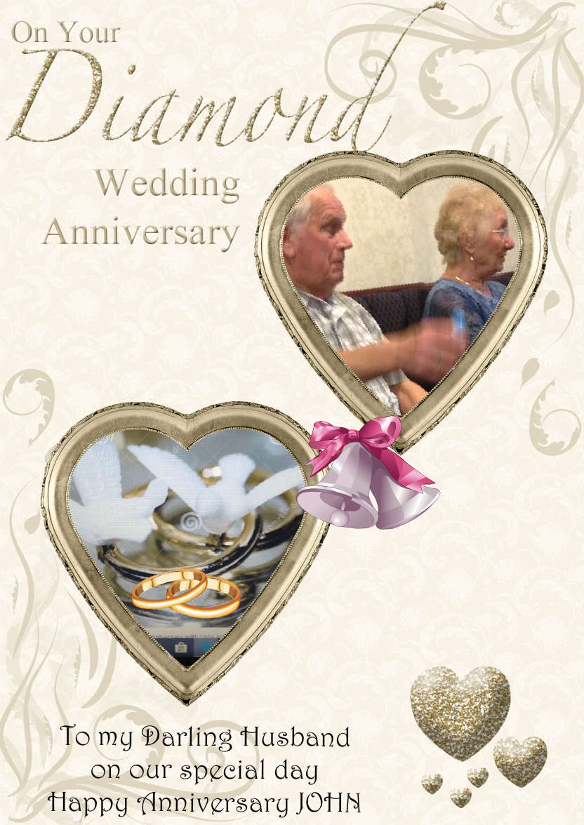 Diamond Wedding Anniversary Hearts Photo Card - card made with Crafty Bob's Card Creator
