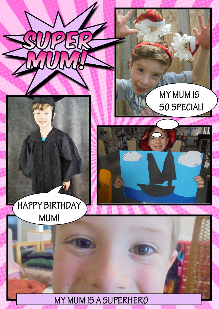 Comic Style Super Mum Photo Card - card made with Crafty Bob's Card Creator