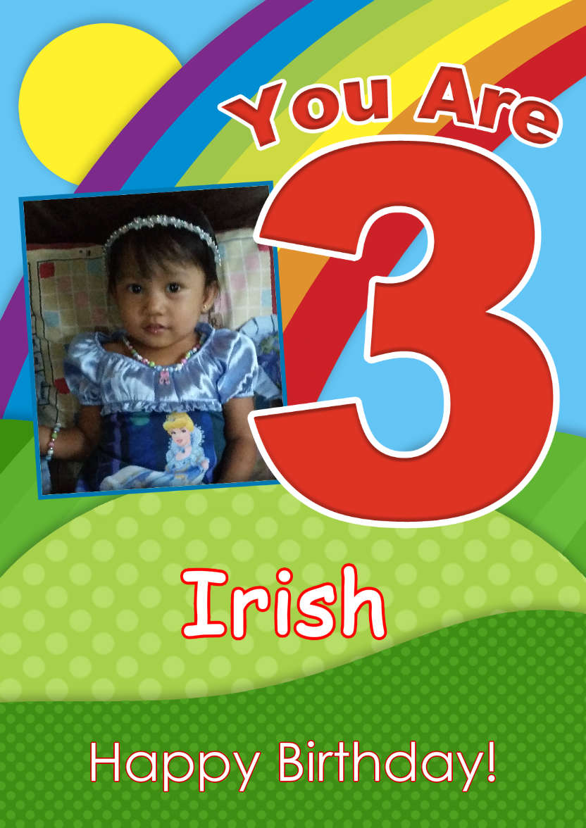 Rainbow Age 3 Aperture Photo Card - card made with Crafty Bob's Card Creator