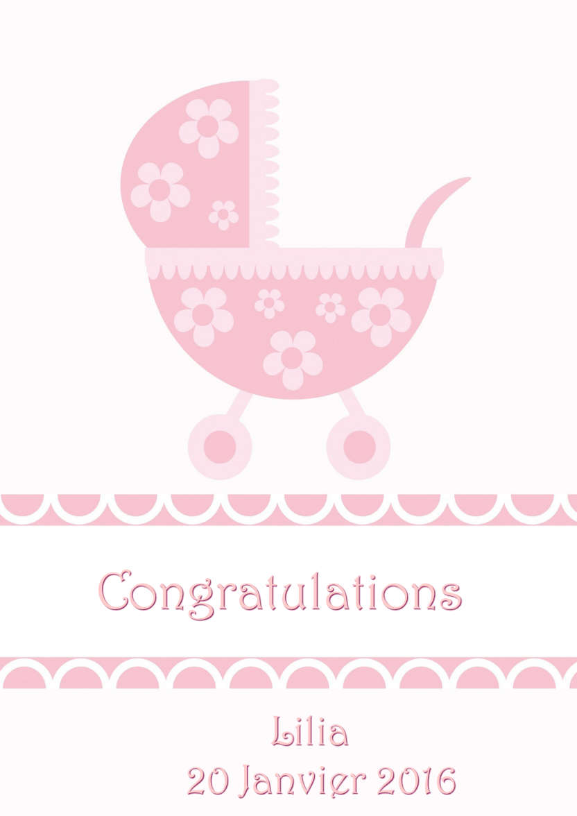 New Baby Girl Pram Card Front - card made with Crafty Bob's Card Creator