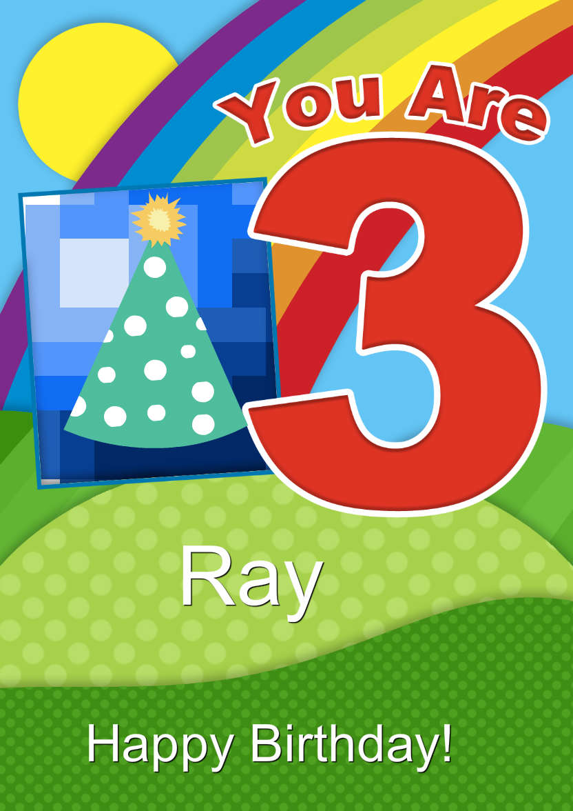 Rainbow Age 3 Aperture Photo Card - card made with Crafty Bob's Card Creator