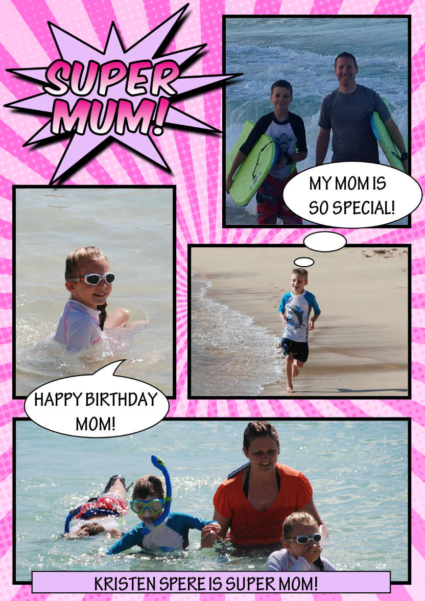 Comic Style Super Mum Photo Card - card made with Crafty Bob's Card Creator