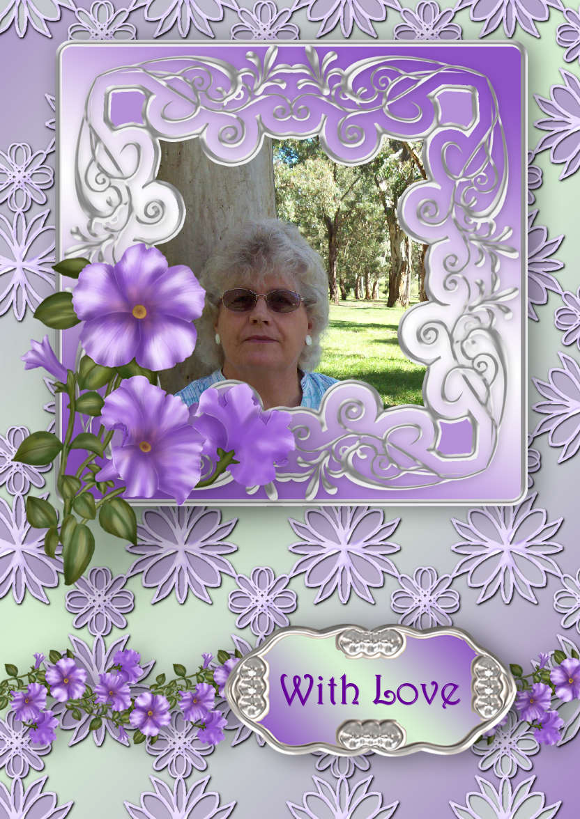 Lilac Petunias with Fancy Frame - card made with Crafty Bob's Card Creator