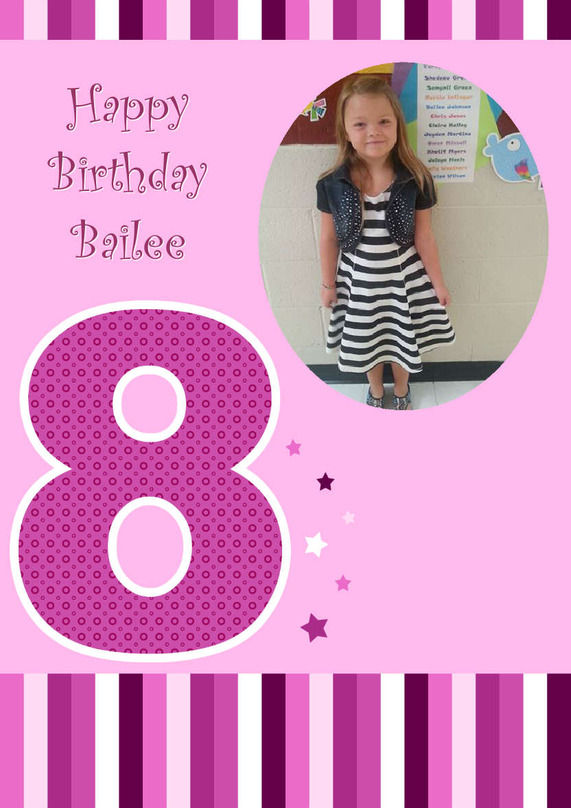 Age 8 Photo Card Girl - card made with Crafty Bob's Card Creator