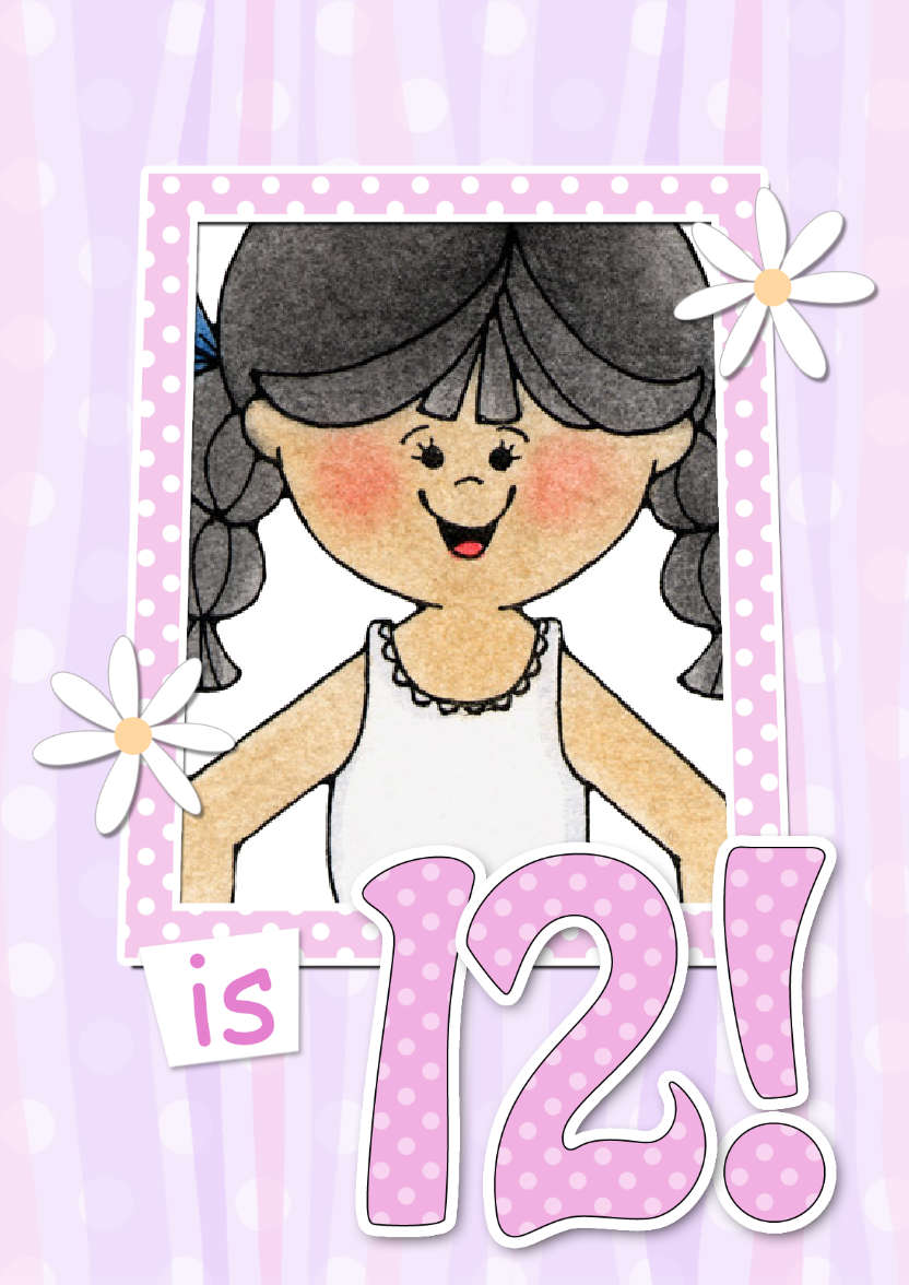 12th Birthday Stripes & Flowers Photo Upload Card - card made with Crafty Bob's Card Creator