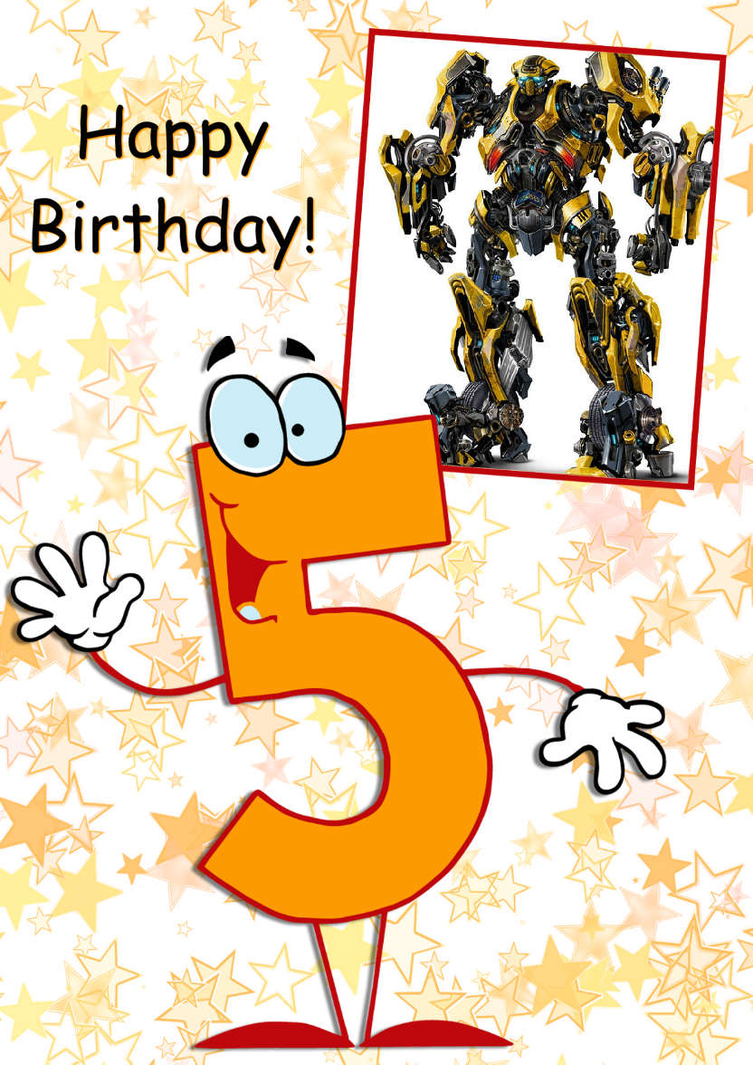 Waving Age Five Boys Card - card made with Crafty Bob's Card Creator