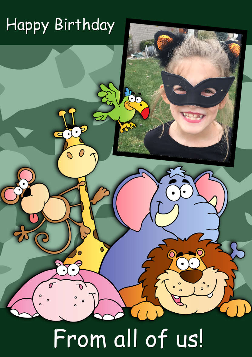 Jungle Animals Aperture Card - card made with Crafty Bob's Card Creator
