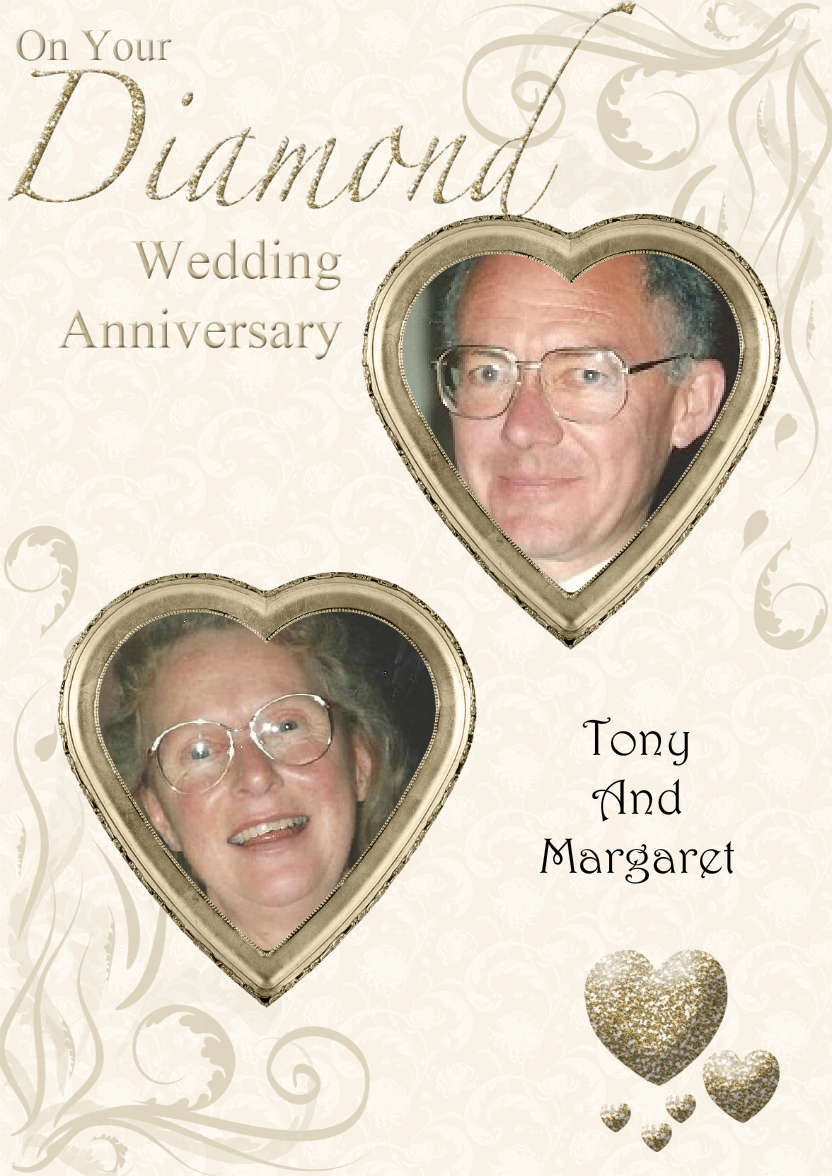 Diamond Wedding Anniversary Hearts Photo Card - card made with Crafty Bob's Card Creator
