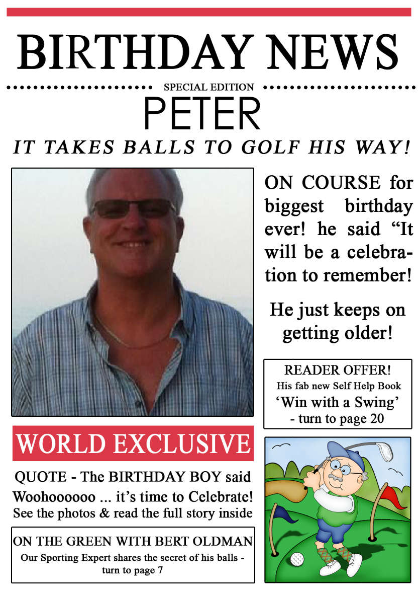 Golfing News Birthday Photo Upload Card - card made with Crafty Bob's Card Creator
