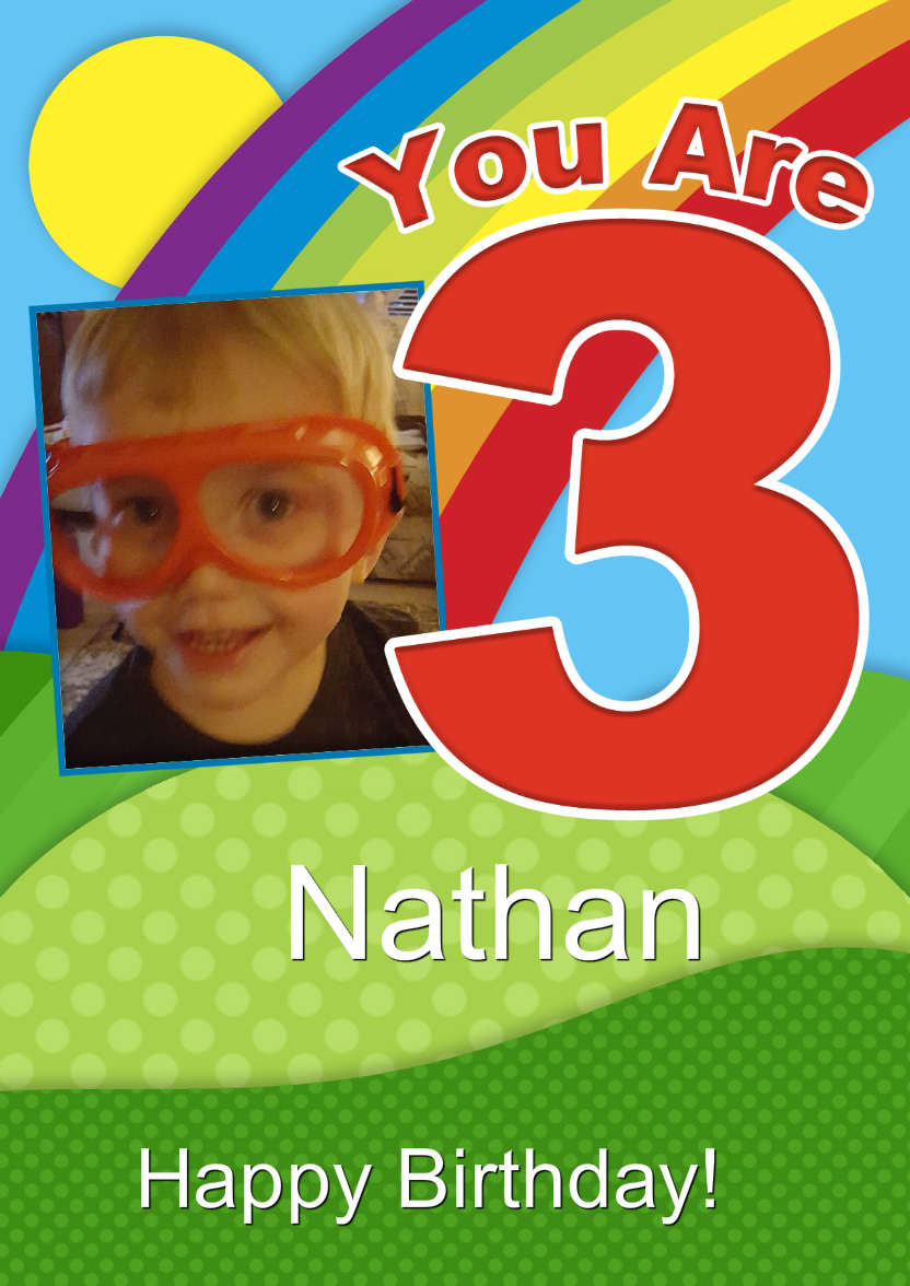 Rainbow Age 3 Aperture Photo Card - card made with Crafty Bob's Card Creator