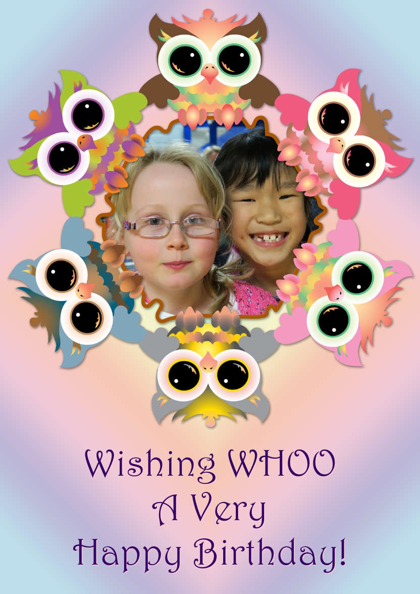 Cute Owl Frame Photo Card - card made with Crafty Bob's Card Creator