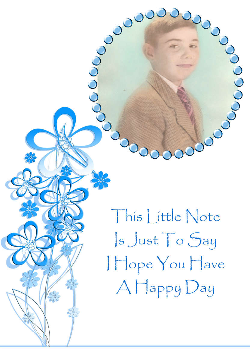 Blue Flowers and Frame Photo Card - card made with Crafty Bob's Card Creator