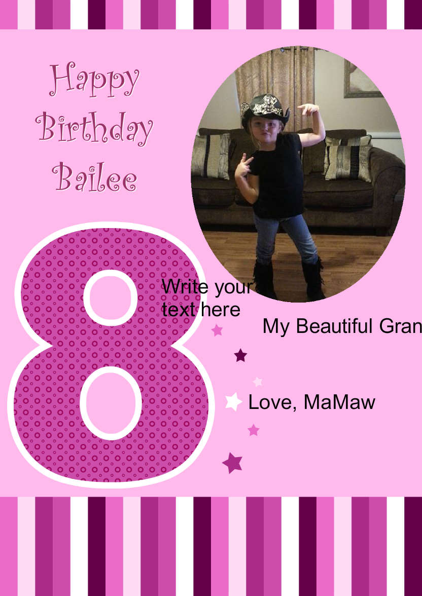 Age 8 Photo Card Girl - card made with Crafty Bob's Card Creator