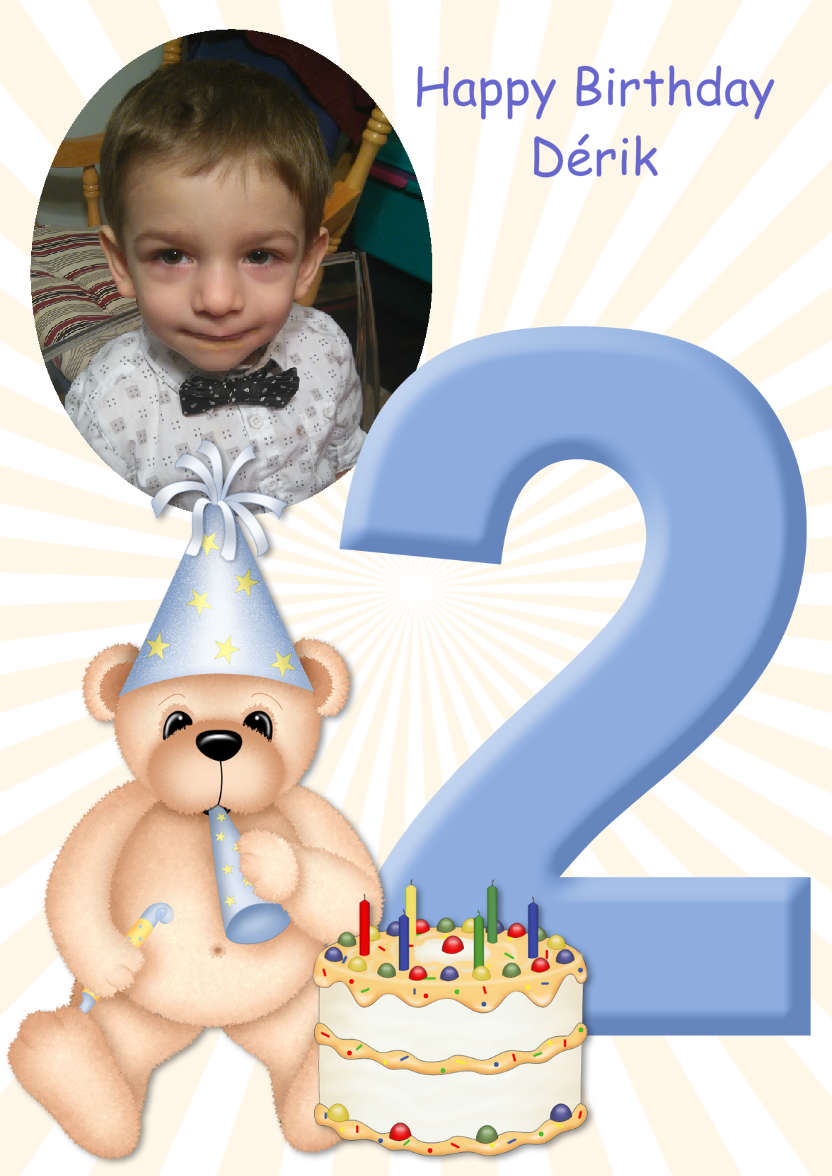 Birthday Bear Age 2 Card Boy - card made with Crafty Bob's Card Creator