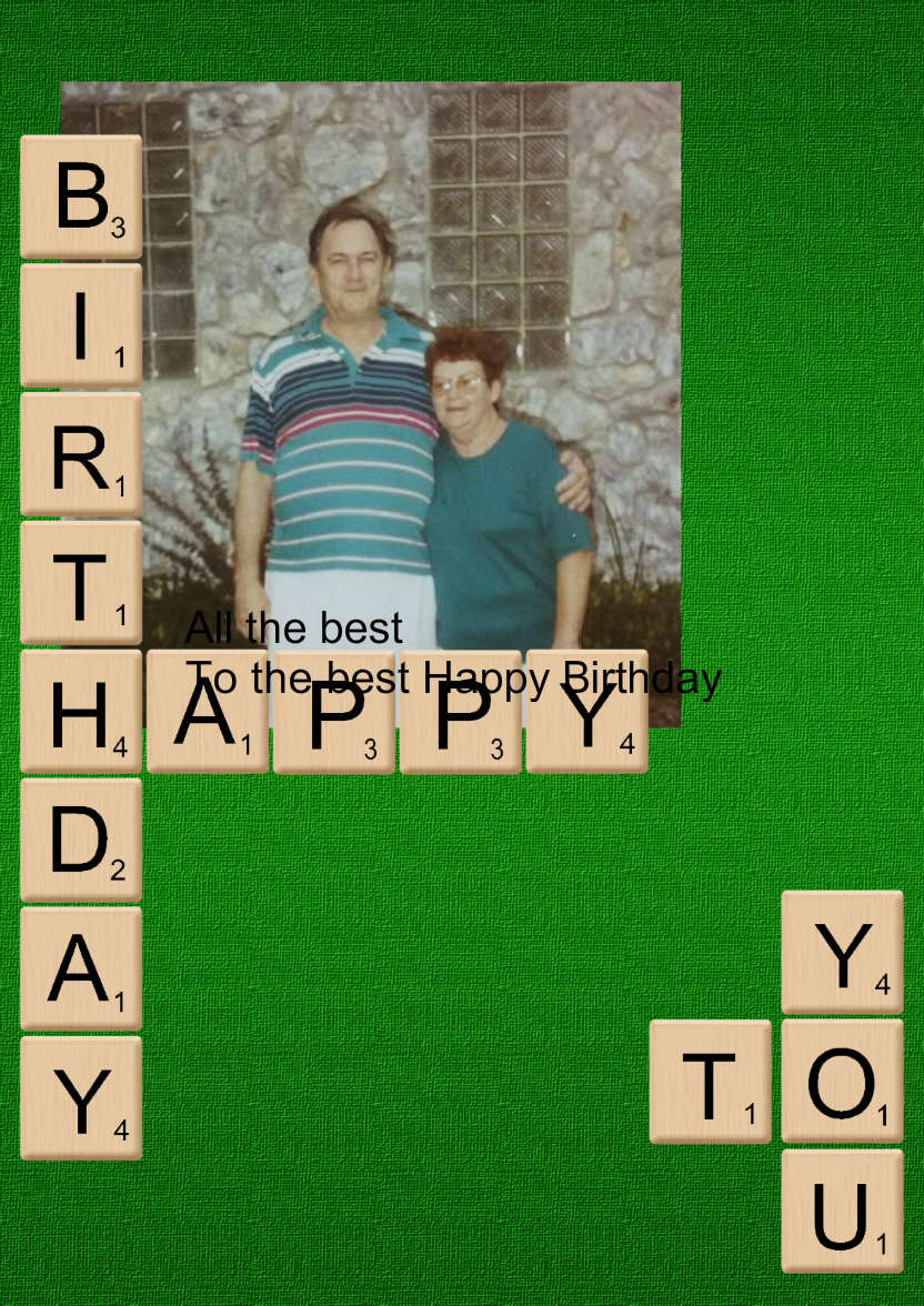Scrabble Birthday Photo Card - card made with Crafty Bob's Card Creator