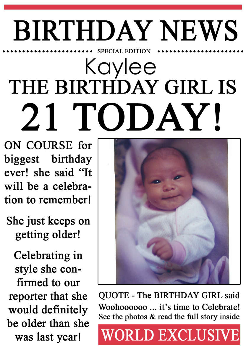 21 Today Birthday News Photo Upload Card - card made with Crafty Bob's Card Creator