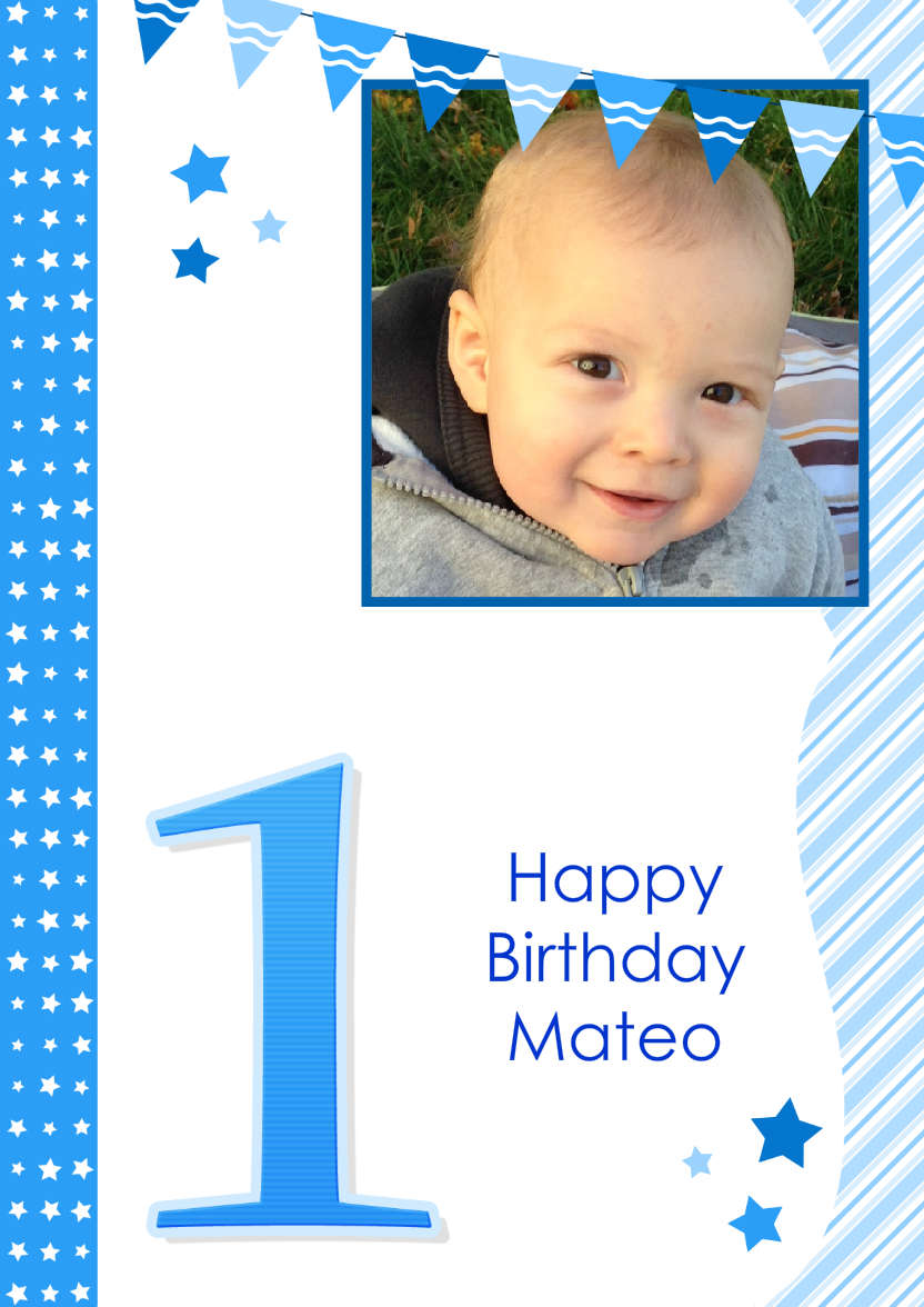 Stars and Stripes First Birthday Boy - card made with Crafty Bob's Card Creator
