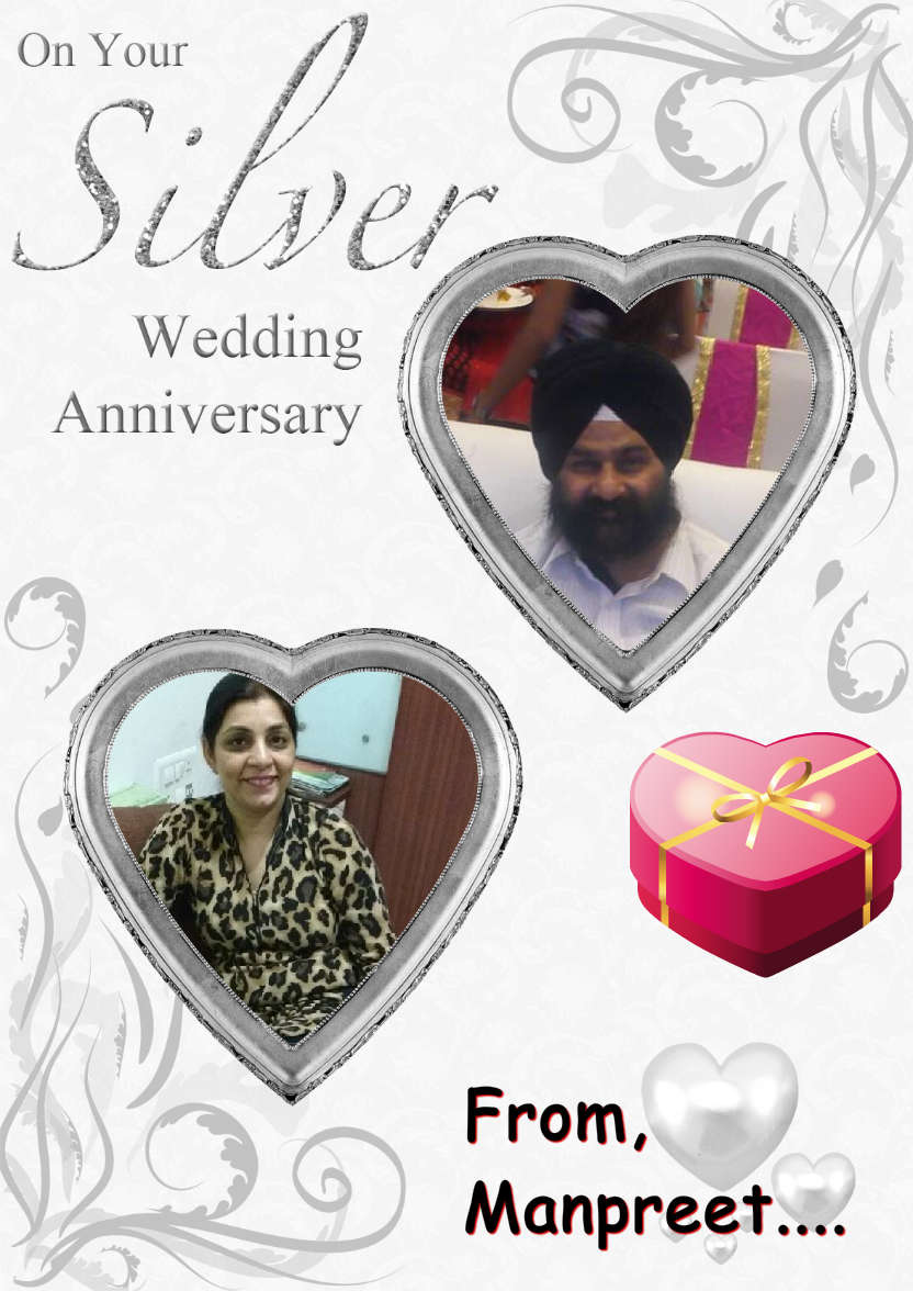 Silver Wedding Anniversary Hearts Photo Card - card made with Crafty Bob's Card Creator