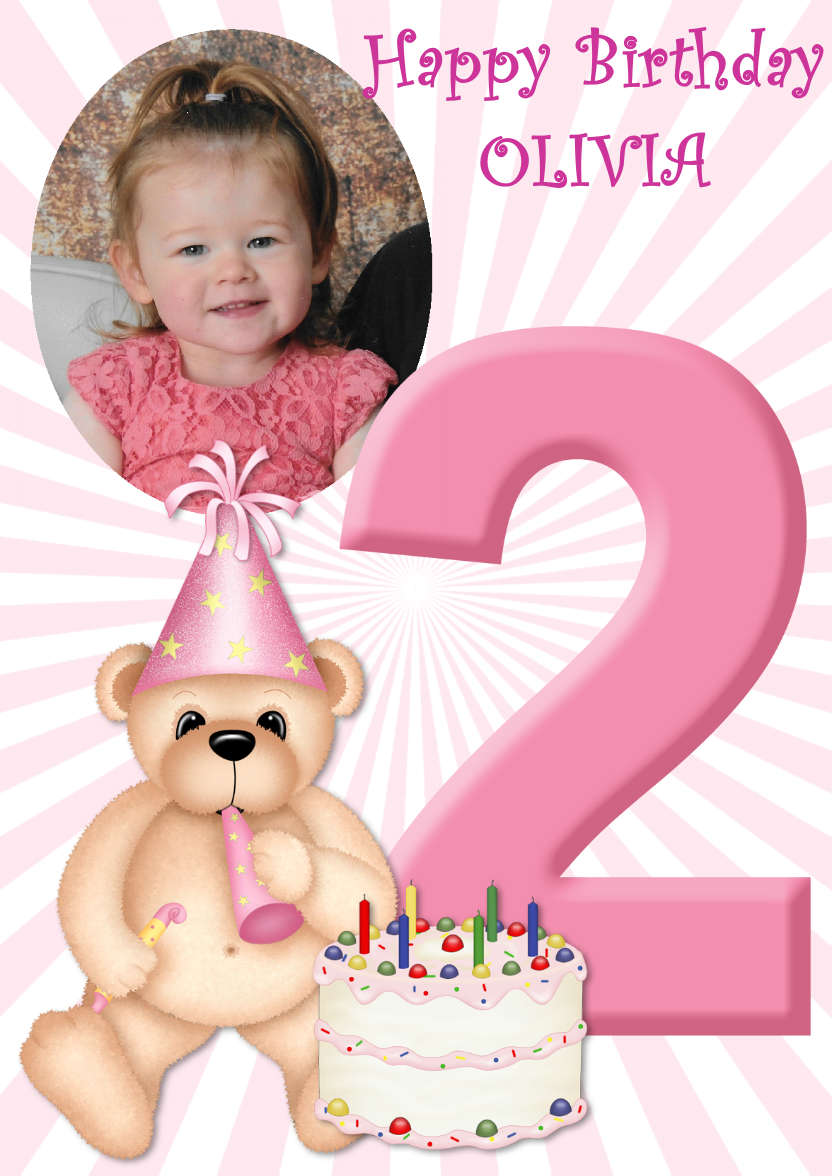 Birthday Bear Age 2 Card Girl - card made with Crafty Bob's Card Creator
