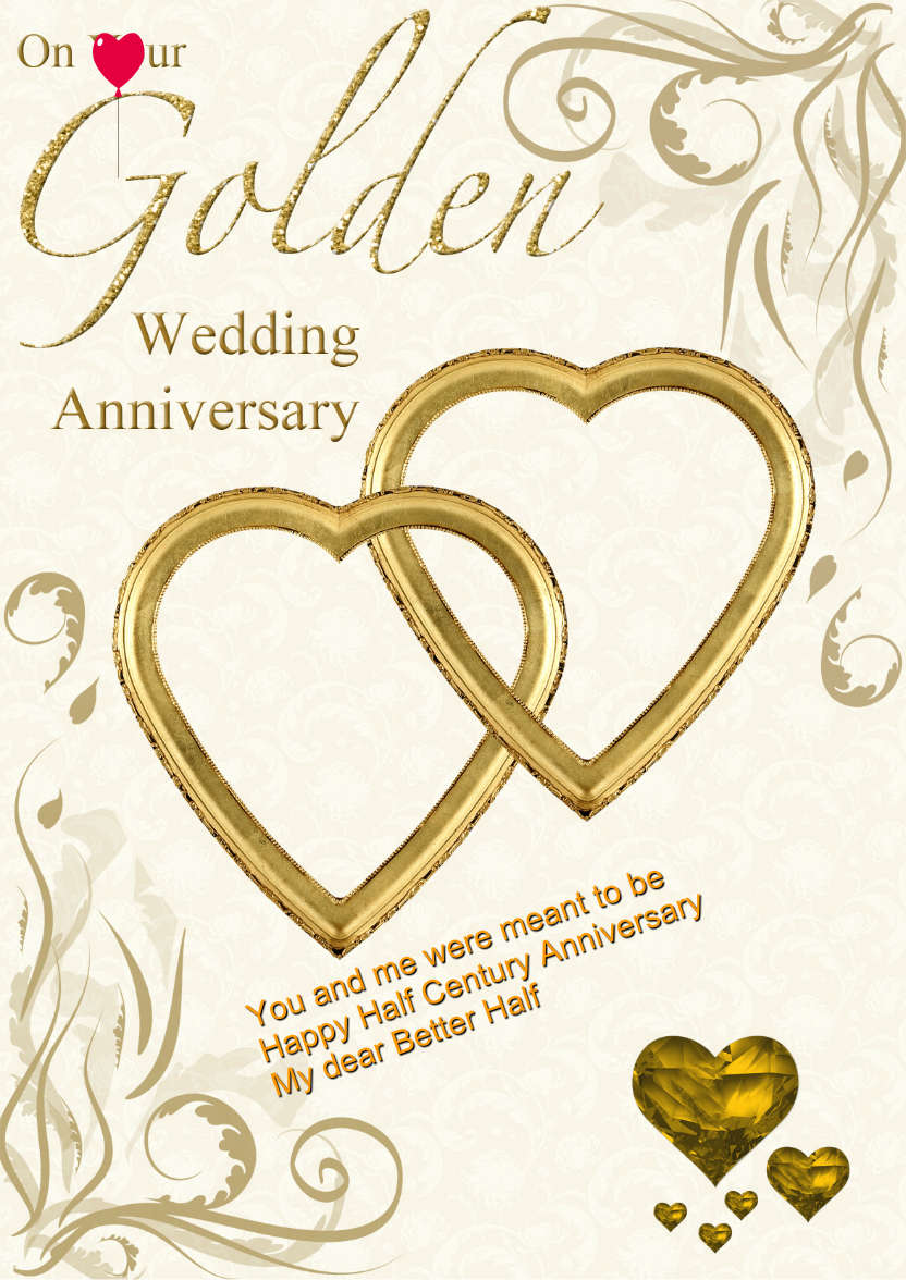Golden Wedding Anniversary Hearts Entwined Card - card made with Crafty Bob's Card Creator