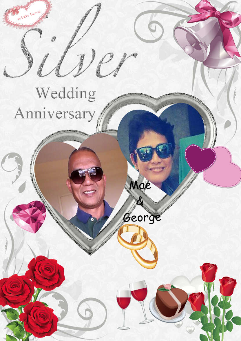 Silver Wedding Anniversary Hearts Entwined Card - card made with Crafty Bob's Card Creator