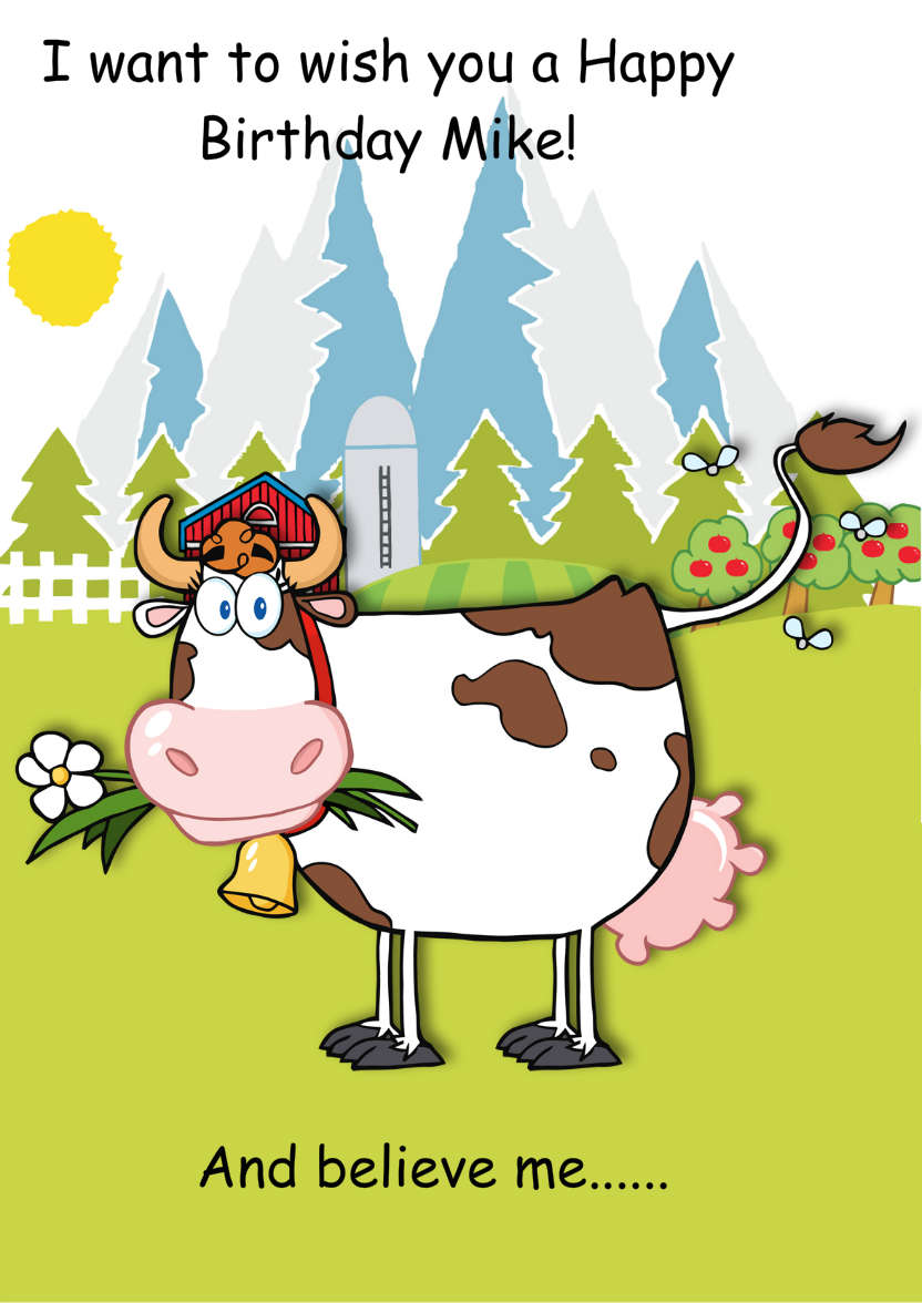 Mad Cow Humorous Card Front - card made with Crafty Bob's Card Creator