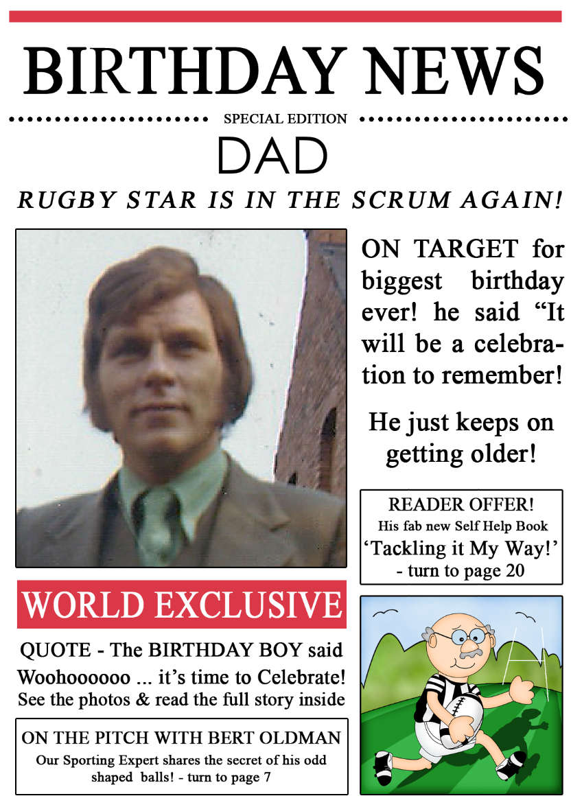 Rugby News Birthday Photo Upload Card - card made with Crafty Bob's Card Creator