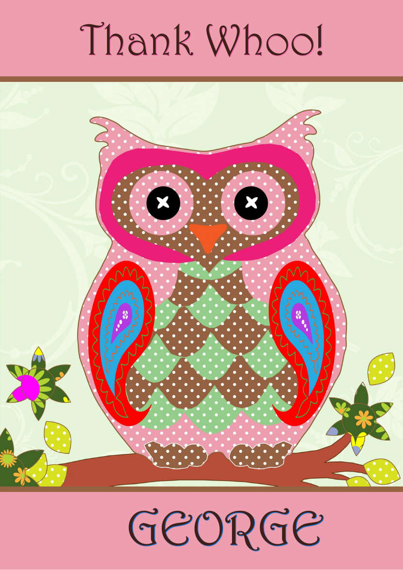 Thank Whoo Owl Card Front - card made with Crafty Bob's Card Creator
