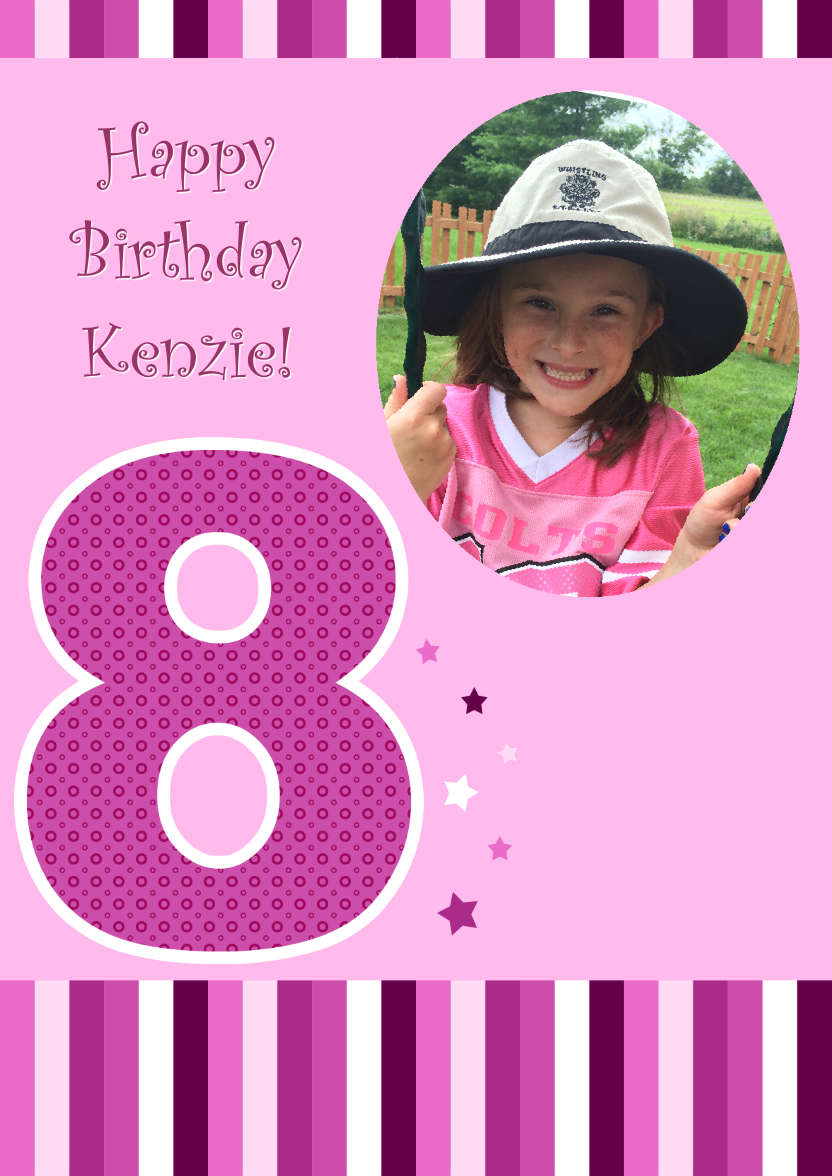 Age 8 Photo Card Girl - card made with Crafty Bob's Card Creator