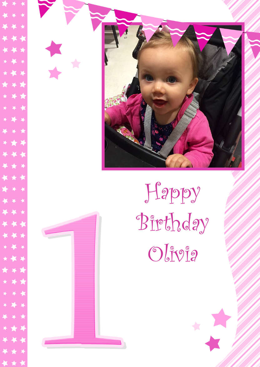 Stars and Stripes First Birthday Girl - card made with Crafty Bob's Card Creator