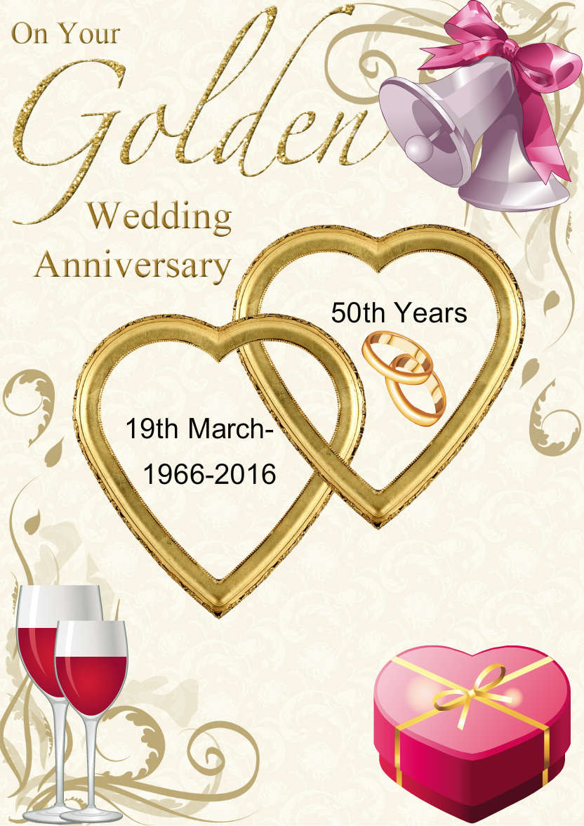 Golden Wedding Anniversary Hearts Entwined Card - card made with Crafty Bob's Card Creator