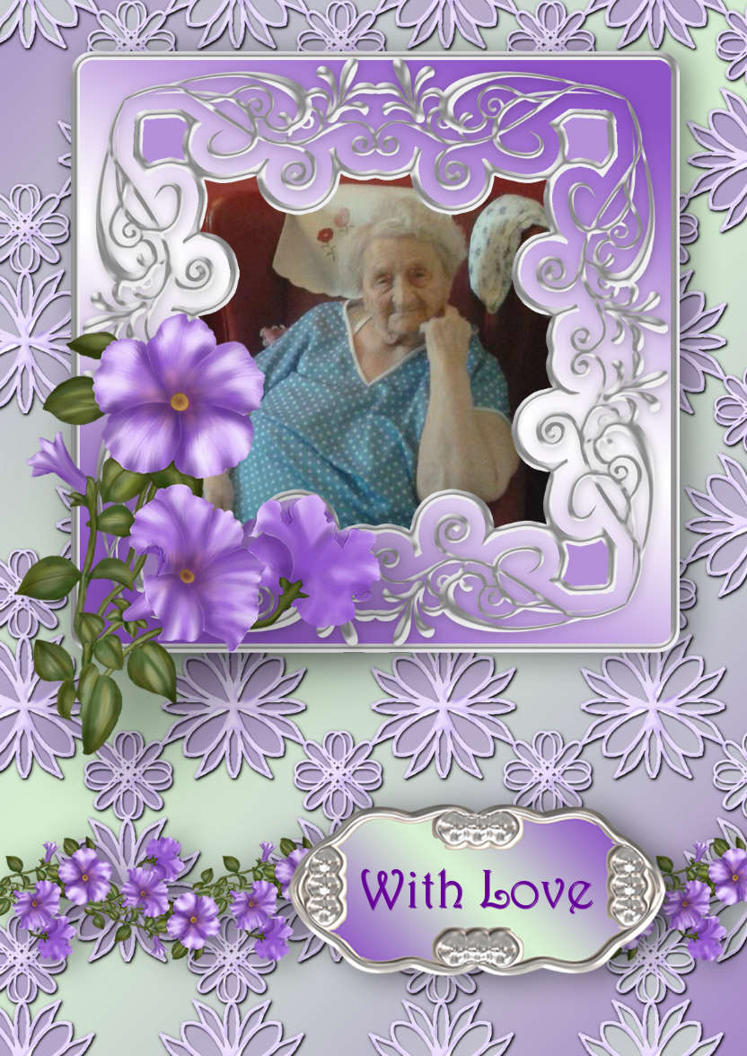 Lilac Petunias with Fancy Frame - card made with Crafty Bob's Card Creator