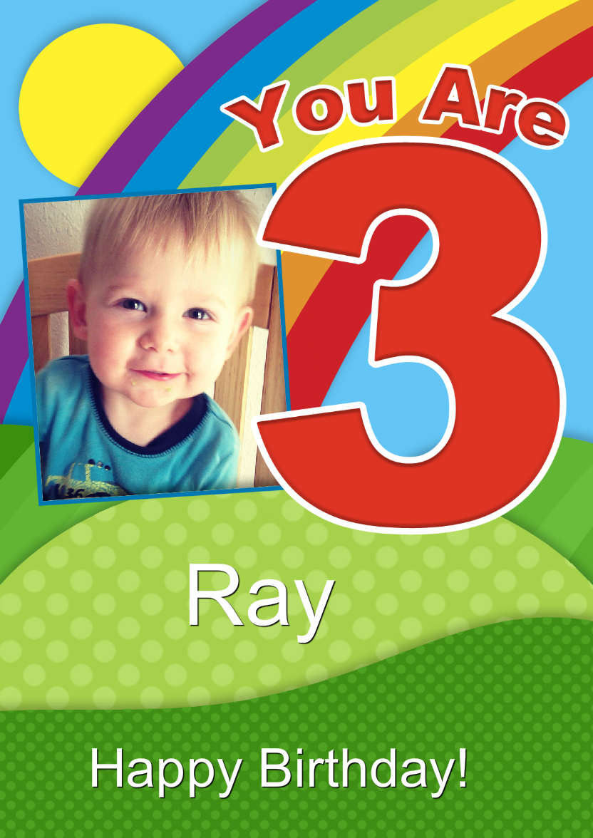 Rainbow Age 3 Aperture Photo Card - card made with Crafty Bob's Card Creator