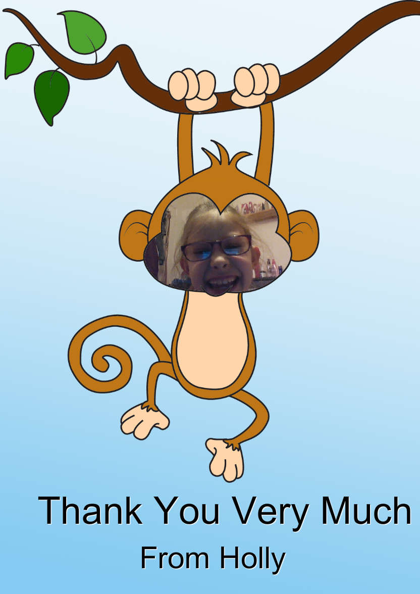 Little Monkey Aperture Card - card made with Crafty Bob's Card Creator