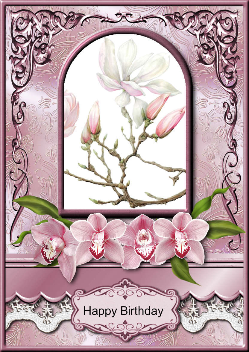 Pink Orchids Arched Frame Card - card made with Crafty Bob's Card Creator