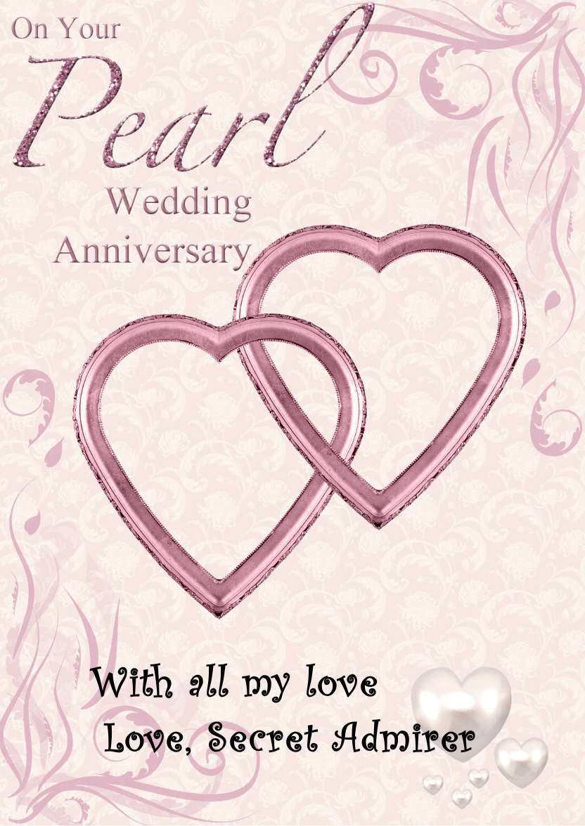 Pearl Wedding Anniversary Hearts Entwined Card - card made with Crafty Bob's Card Creator