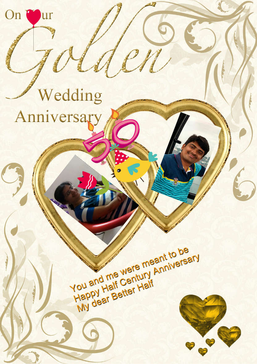 Golden Wedding Anniversary Hearts Entwined Card - card made with Crafty Bob's Card Creator