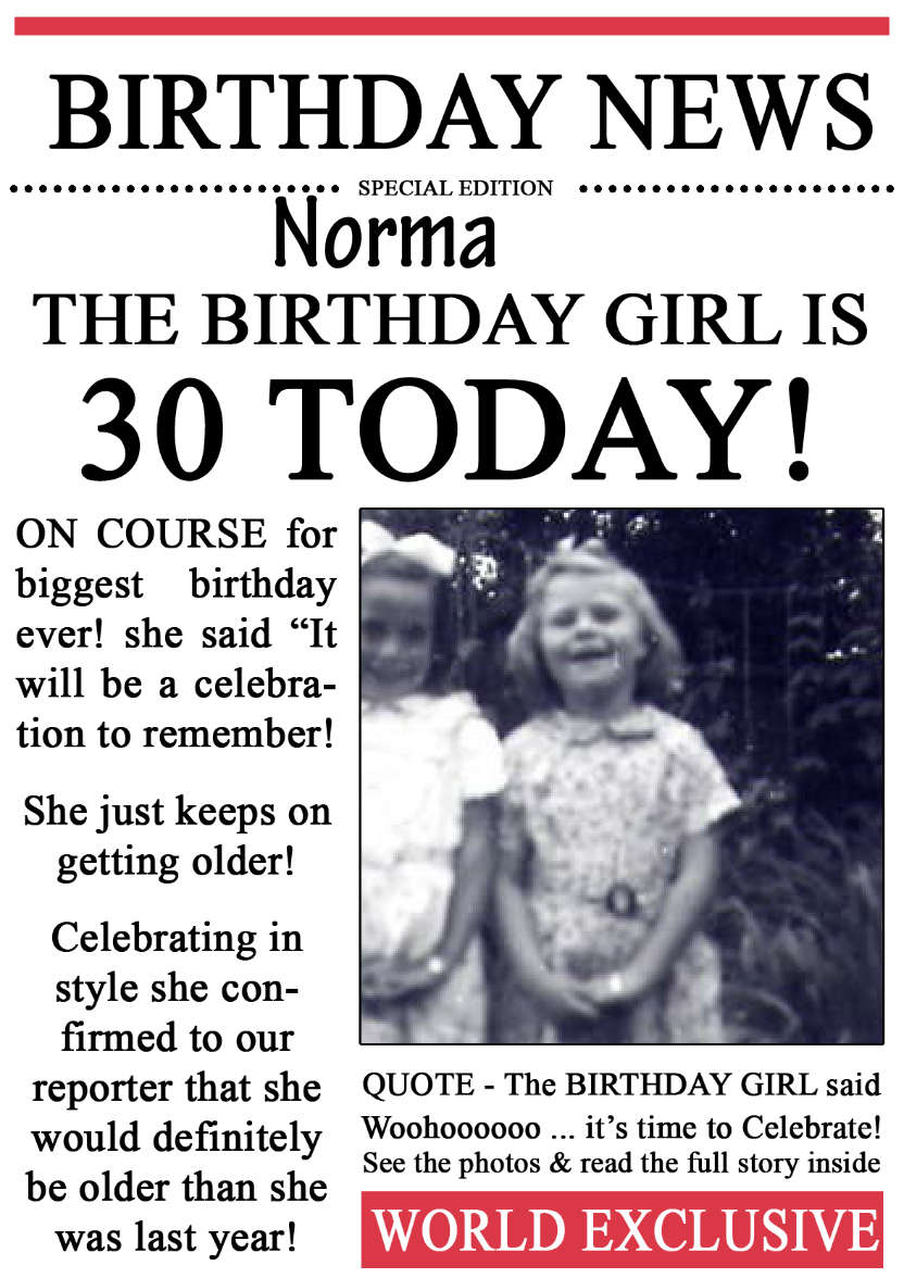 30 Today Birthday News Photo Upload Card - card made with Crafty Bob's Card Creator