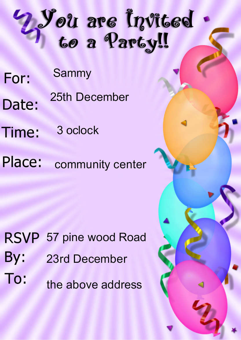 Balloon Invitation - card made with Crafty Bob's Card Creator