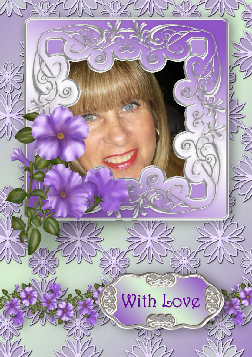 Lilac Petunias with Fancy Frame - card made with Crafty Bob's Card Creator