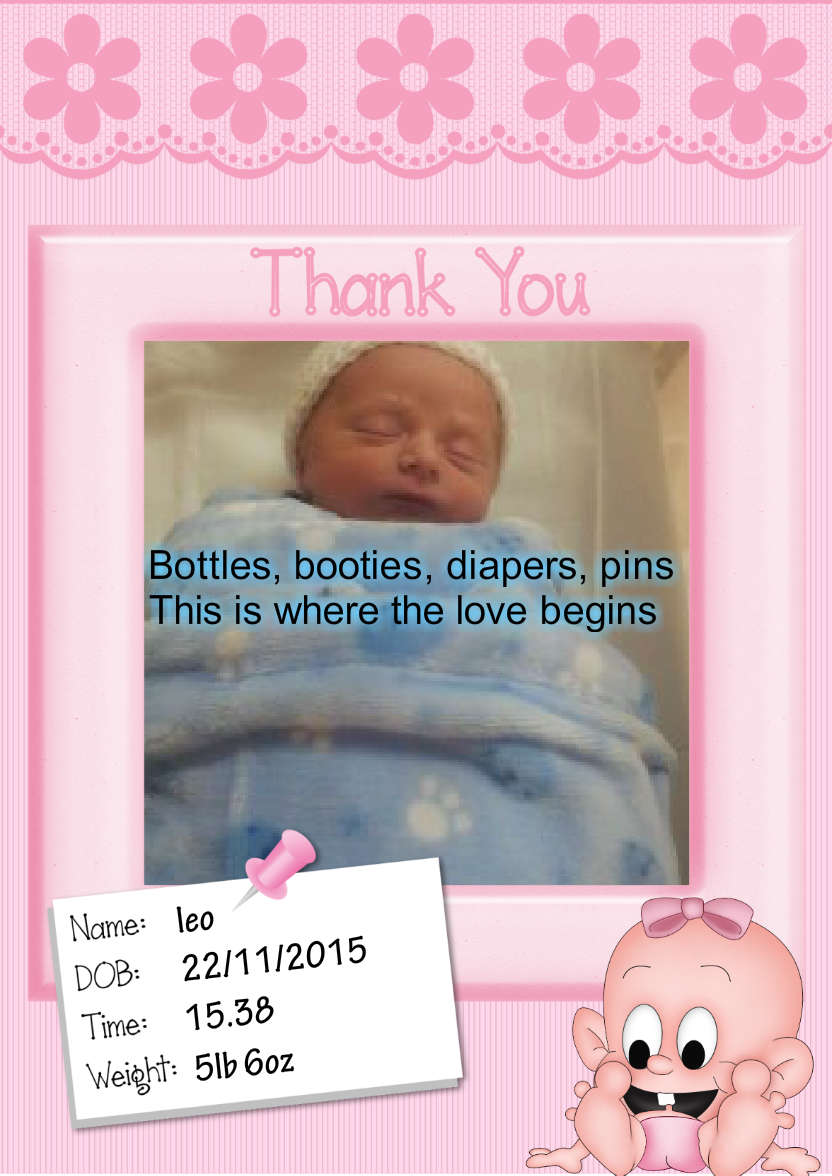 Baby Thank You Card - card made with Crafty Bob's Card Creator