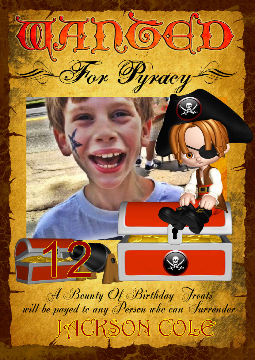 Fun Pirate Children's Wanted Poster Photo Card - card made with Crafty Bob's Card Creator